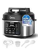 Midea 9-in-1 Multikocher, 6L mit 12 Kochfunktionen Elektrischer Schnellkochtopf (Langsamkochen, Reiskocher, Sous Vide, Kuchenbäcker), 70% schneller, gebürsteter Edelstahl & Schwarz