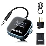SOOMFON Bluetooth 5.3 Sender Klinke mit Display, 2 in 1 Bluetooth Transmitter Empfänger Splitter für 2 Kopfhörer wie Airpods, Klinke Audio Adapter mit Akku für Flugzeug, TV, Fitness und Stereoanlage