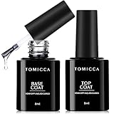 TOMICCA Base Coat Top Coat Gel UV Set, Primer UV Nagellack Base und Top Coat Set Für Gelnägel Art Maniküre Set, Soak-Off UV/LED Nagellack Gel Geschenk für Nagelstudio DIY Home, 8ml