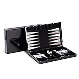 Backgammon-Set, 35,6 x 21,6 x 5,1 cm (L x B x H), luxuriöses Backgammon-Set für Erwachsene mit Spielsteinen, Lederwürfelbecher, elegante Couchtisch-Spieldekoration, transparentes Acryl, Schwarz