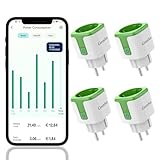 WLAN Steckdose mit Strommessung - GreenSun Stromzähler für Steckdose Stromverbrauch Energiekostenmesser Zeitschaltuhr Steckdose Sprachsteuerung mit Alexa Stromzähler VeSync APP Steckdose 4PC