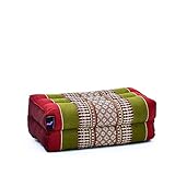 Leewadee Meditationskissen Yoga Block Zubehör Klotz Kissen Ökologisches Naturprodukt Thaikissen Nackenkissen, Kapok, 35 x 18 x 12 cm, Grün Rot