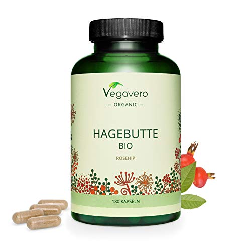 BIO HAGEBUTTEN Kapseln Vegavero ® | 1400 mg Hagebuttenpulver in Rohkostqualität | 180 Kapseln | 100% BIO | Vegan & Ohne Zusätze