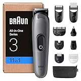 Braun All-in-One Series 3, 11-in-1 Groomingset, Nasenhaartrimmer, ultrascharfe Klinge, Rasierer Herren Elektrisch, Body Rasierer, Barttrimmer und Haarschneider, 14 Längen, AIO3565, Grau