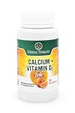 Calcium 500mg + Vitamin D3 200IE, optimal Hochdosiert, stärkt Knochen und Zähne - 60 Tabletten, VEGAN, ohne unnötige Zusätze - HERBAL THERAPY