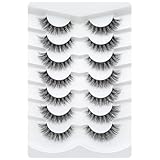 Happy Heartbeat 3D Clear Band Falsche Wimpern Natürlich Look Cat Eye Künstliche Wimpern Wispy Faux Mink lashes Flauschig Weiche Wiederverwendbare Kurze Fake Eyelashes 7 Paare (No.200)