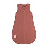 LÄSSIG Baby Sommerschlafsack ohne Ärmel Muslin Baumwolle GOTS zertifiziert unisex/Muslin Sleeping Bag rosewood, Größe 74/80 7-12 Monate