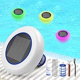 Solar Pool Ionisator Kupfer Silber Ionisator für Pools bis zu 35.000 Gal, Schwimmende Wasserreiniger Pool Ionisator mit Automatischer LED-Beleuchtung, Solar Poolreiniger für Süß- Und Salzwasser