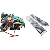 VOUNOT Rasenmäherheber, Rasenmäher Jack & 2X Auffahrrampe 400kg Verzinkter Stahl, rutschfest Laderampe für Motorrad, Anhänger, Rasenmäher, Rasentraktor, Länge 135cm