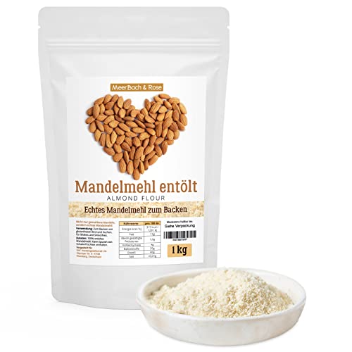 Mandelmehl entölt, echtes Mandelmehl aus spanischen Mandeln zum Backen, vegan und glutenfrei, 1kg proteinreiches Almond Flour