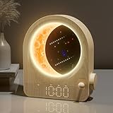 blonbar Wecker & Mondlampe kombinieren,3 Stufige Helligkeit Nachtlicht Nachttischlampe mit Tageslicht, Lichtwecker,Wake-up Light, 10 natürliche Klänge,Dimmbarem Nachtlicht,Ideal für Schlafzimmer