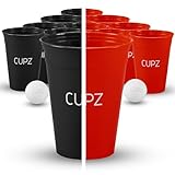 CUPZ - ESTD. 2022 - Becher Set 22 Hartplastikbecher - Wiederverwendbar und Spülmaschinenfest - Perfekt für jede Gelegenheit - 16oz / 473ml - (11 Schwarz + 11 Rot) (Black/Red)