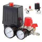 DAJASD Luftkompressor Druckschalter, 220V Druckschalter Kompressor, 1/4 Zoll Druckminderer druckluft, Druckregler Kompressor mit Manometer, Regelventil und Sicherheitsventil, 120 PSI