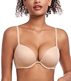 Lemorosy Push Up BH Damen mit Bügel T-Shirt BH Starker Halt Gepolsterter Tiefem V-Ausschnitt Multiway Nahtloser Bequem Klassische BHS (Beige,80C)