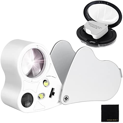 2 Linsen, 30 x 60 x beleuchtete Schmuck-Augenlupe mit LED-Beleuchtung und Brillenputztuch, Weiß OS15