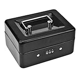 Metal Coin Box with Locking Storage Tray - Small Coin Box with Combination Lock 15 x 12 x 7.7cm (Black)