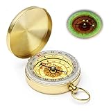 Messing Kompass,Kompass Outdoor,Wasserdicht Compass,Portable Kompas mit Leuchtfunktion nach Lichteinwirkung,Mit Abdeckung,Navigation Taschenkompass für Wandern Camping Klettern
