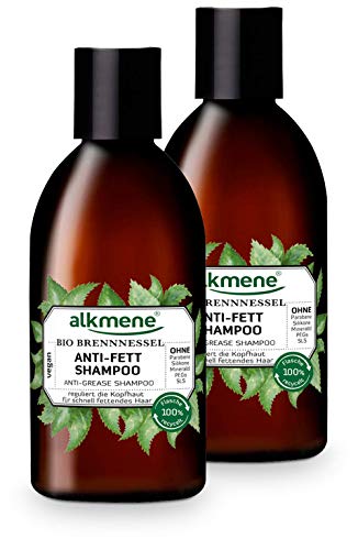 alkmene Anti Fett Shampoo mit Bio Brennnessel - Haarshampoo für fettige Haare - veganes Shampoo ohne Silikon, Parabene, Mineralöl, SLS & SLES - Haarpflege im 2er Vorteilspack (2x 250 ml)