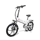 SAMEBIKE 20 Inch Folding City E-Bike – Electric Bicycle with 48V 10.4Ah Removable Battery, 7-Speed Gear System, Lightweight & Compact, for Men & Women, Ideal for Urban Commuting (20LVXD30 Weiß)