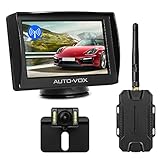 AUTO-VOX M1W Wireless Backup Kamera-Kit,Rückfahrkamera drahtlos, IP68 Wasserdicht LED Super Nummernschild Nachtsicht Rückseite Funk Back Up Auto-Kamera,10,9cm LCD TFT kabellos Rückfahrkamera Monitor