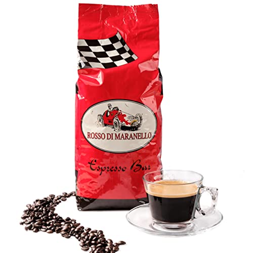 Rosso Di Maranello Espresso Bar, ganze Kaffeebohnen 1kg I Hochwertige italienische Espressobohnen mit vollmundigem & kräftigem Geschmack I Premium Bohnen-Kaffee aus Robusta & Arabica