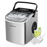 EUHOMY Eiswürfelmaschine Klein, 9 Eiswürfel in 6 Minuten, 12 kg/24H, Eiswürfelmaschine Edelstahl mit Tragbarem Griff, Selbstreinigender Kompakter Eiswürfelmaschinen für Zuhause/Küche/Büro/Bar