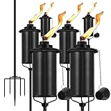 ZSPENG 6er-Pack Gartenfackeln aus Metall, 152,4 cm, verbesserte Citronella-Fackeln mit 5 Zinken, Bodenpfähle, 473 g, robuste Outdoor-Taschenlampe für Terrasse, Wege und Partys (ultrastabiles Design)