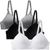 Sunvivid Teenager Mädchen BH 3er Baumwolle Sport Softbra Bralette Ohne Bügel Nahtlose Gepolsterte Unterwäsche mit abnehmbaren Pads für 12-18 Jahre Kinder und Damen