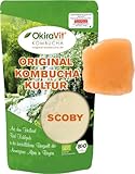 Original-Kombucha-Teepilz (Schnittstück) Premium Qualität + Bio Kombucha Getränk, Anleitung + Anwuchsgarantie. Aus dem Heilbad Bad Kohlgrub von OkiraVit® (Set für 1 Liter)