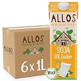 Allos Bio Sojadrink ohne Zucker | Milchalternative aus Soja | Soja Drink | Drink auf Pflanzenbasis | veganer Drink | ohne zugesetzten Zucker | vegan | laktosefrei | 1 Liter (6 Stück)
