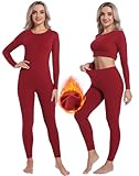 INNERSY Thermounterwäsche Damen Warm Funktionsunterwäsche Winter Thermo Unterwäsche Frauen Ski (M, Neujahr Dunkelrot)
