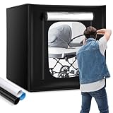 OMBAR Fotobox, Fotostudio Lichtbox, 100x100x100cm Dimmbare 384pcs LED Beleuchtung Lichtzelt 5500K-6000K mit 3 Hintergründe (Weiß, Schwarz, Blau) für Professionelle Fotografie