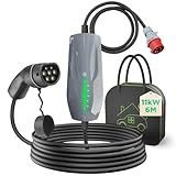 WISSENERGY Typ 2 Ladekabel 11KW EV Ladegerät mit CEE Stecker, [6-16A] Dreiphasige Mobile Wallbox Ladestation für Elektrofahrzeuge EVSE, IEC 62196-2, 6 Meter