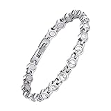 JEROOT Magnetarmband,Damen Magnetische Armbänder Verschluss Edelstahl Armband Magnet 5mm Weißer Zirkonia Damen Magnetarmband Energetix (3500 Gauss)