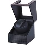 DRAIGERWAY Automatische Uhrenbeweger Box,luxuriöser Single Uhrenbeweger,Uhrengehäuse mit leisem Mabuchi Motor,Batteriebetrieb oder Netzteil PU Leder (Faser aus Kohlenstoff-DGW)