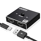 Poyiccot HDMI-Switch-Splitter, 8K @ 60Hz, Aluminium, bidirektionaler HDMI-Switcher, 2-in-1-Ausgang, 2.1-Hub mit USB-C-Stromkabel, unterstützt HDCP2.2, kompatibel mit Xbox PS5/4 Blu-Ray-Player, Fire
