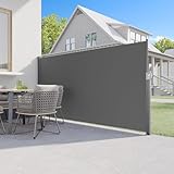 UNIONLINE Seitenmarkise 300x180 cm, Ausziehbar Sichtschutz Sonnenschutz Markise, Windschutz, wasserdichter Faltbarer Sichtschutz für Garten Balkon & Terrasse (Dunkelgrau, 3×1,8m)