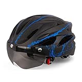 MTB-Helm, Leicht und Sicher, Atmungsaktiv, Allgemeine Größe, Zum Mountainbiken und Rennen, mit Sonnenblende (Blau Schwarz)