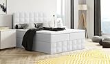 Generisch Moderne Boxspringbett MERA Premium Bett mit Bettkasten Ziernähten Bonell Matratze H3 Federkern Topper Polsterbett Doppelbett Schlafzimmer (Weiss - Madryt 120 (Kunstleder), 120 x 200)