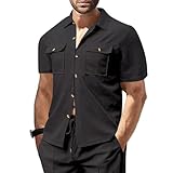 Kurzarm Herren Leichte Mode Knopfleiste Hemd Regular Fit Klassisch All-Match Tops Business Arbeits Casual Revers Shirt K-Black XL