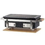 BBQ-Toro Keramik Tischgrill mit Holzunterlage | 50 x 23 x 17 cm | Hibachi Tischgrill ohne Strom | Schwarz | Minigrill, Tischgrill Holzkohle, Kohlegrill Camping Grill Holzkohle, Mini Grill Holzkohle