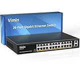VIMIN 26-Port Gigabit Ethernet Switch mit 2 Uplink-Ports mit 1000 Mbit/s, 24-Port unmanaged Network Switch unterstützt IEEE802.3af/at, VLAN, Metallgehäuse, Desktop, 19 inch Rackmontage