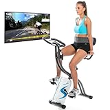 skandika Foldaway X-2000 Fitnessbike zusammenklappbar mit Bluetooth, Tablet Halterung, Rückenlehne, Multifunktionscomputer, Handpulssensoren und 16-stufiger, computergesteuerter Widerstand