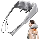 Schulter Nacken Rücken Massagegerät mit Wärme, Shiatsu Nackenmassagegerät mit 6 Silikon-Massageköpfe, Rückenmassagegerät, Zwei Tragevarianten, 2000-mAh-Akku, für Nacken, Schulter, Rücken