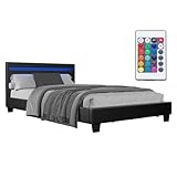 Juskys Polsterbett Verona 120x200 cm mit LED-Beleuchtung, Lattenrost & Kopfteil, Bett mit Gestell aus Holz & Kunstleder Bezug, schwarz