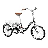 Ealtqund Dreirad für Erwachsene 20 Zoll 8 Gänge 3 Rad Fahrrad mit Einkaufskorb Tricycle für Erwachsene und Senioren, Schwarz Schaltung Dreirad für Erholung, Einkaufen, Picknicks, Reisen