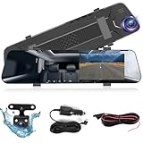 NHOPEEW Rückspiegel Dash Cam mit Dual 1080P Kameras Unterstützung Schwerkraft-Sensor/Parkhilfe/Loop-Aufnahme/Nachtsicht/einstellbare Helligkeit + 64GB SD-Karte