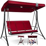 KESSER® Hollywoodschaukel mit Sonnendach 3-Sitzer | Gartenschaukel bis 300kg belastbar | Gartenliege mit Anti-Rutsch-Füßen | Schaukelbank wasserabweisend Outdoor & Indoor (Bordeaux)