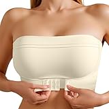 BHS Mit Vordervershcluss Für Damen Ohne Träger Bandeau Haltungs-BHS Frauen Powerful Hebt An Wäsche Große Brüste Push Up Bustier Klassische Strecken Schlaf Bra (White, 32)