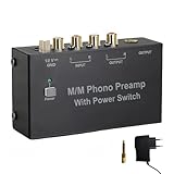 AIFIZO Phono Vorverstärker Plattenspieler, Plattenspieler Schwarz Stereo-Verstärker mit Pegel, RCA Input & Output, Phono Vorverstärker Plattenspieler mit DC 12V Netzteil